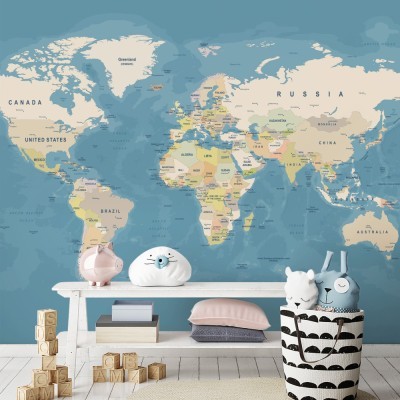 Πολύχρωμος παγκόσμιος χάρτης, Παιδικά, Ταπετσαρίες Τοίχου, 100 x 100 εκ. (54192)