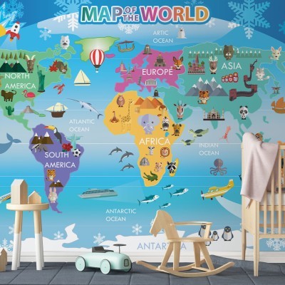 Πολύχρωμος Χάρτης, Παιδικά, Ταπετσαρίες Τοίχου, 100 x 100 εκ. (54903)