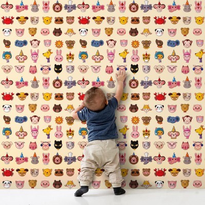 Μοτίβο με ζώα Παιδικά Ταπετσαρίες Τοίχου 100 x 100 cm (20479)