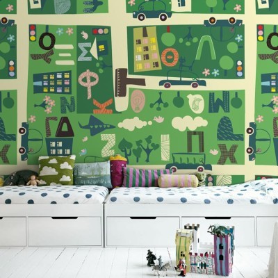 Πράσινο παιδικό φόντο, Παιδικά, Ταπετσαρίες Τοίχου, 100 x 100 εκ.
