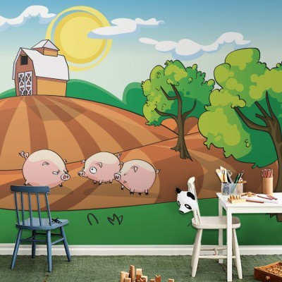 Γουρουνάκια στη φάρμα Παιδικά Ταπετσαρίες Τοίχου 93 x 115 cm (20611)