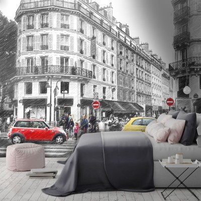 Πολύχρωμα Αυτοκίνητα σε Γκρίζα Πόλη, Πόλεις - Ταξίδια, Ταπετσαρίες Τοίχου, 100 x 67 εκ.