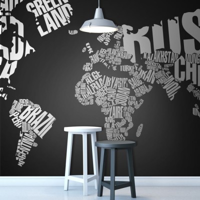 Παγκόσμιος χάρτης, τυπογραφία, Πόλεις - Ταξίδια, Ταπετσαρίες Τοίχου, 125 x 78 εκ.