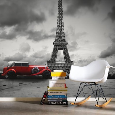 Kόκκινο αυτοκίνητο, Πύργος του Άιφελ, Πόλεις - Ταξίδια, Ταπετσαρίες Τοίχου, 113 x 89 εκ.