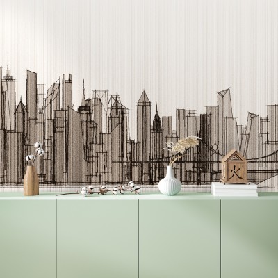 Σκίτσο πόλης με ουρανοξύστες, Πόλεις – Ταξίδια, Ταπετσαρίες Τοίχου, 100 x 100 εκ. (53952)