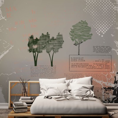 Houseart Φόντο με γράμματα και δέντρα, Τεχνολογία - 3D, Ταπετσαρίες Τοίχου, 100 x 100 εκ.