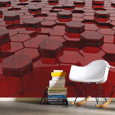 Houseart 3d κόκκινα εξάγωνα, Τεχνολογία - 3D, Ταπετσαρίες Τοίχου, 120 x 90 εκ.