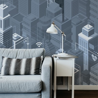 Τεχνολογική πόλη, Τεχνολογία - 3D, Ταπετσαρίες Τοίχου, 100 x 100 εκ. 53852