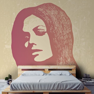 Γυναικείο πρόσωπο λυπημένο, Vintage, Ταπετσαρίες Τοίχου, 100 x 100 εκ.