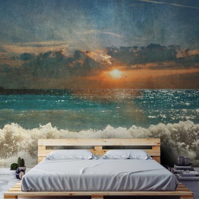 Ηλιοβασίλεμα, Vintage, Ταπετσαρίες Τοίχου, 100 x 100 εκ.