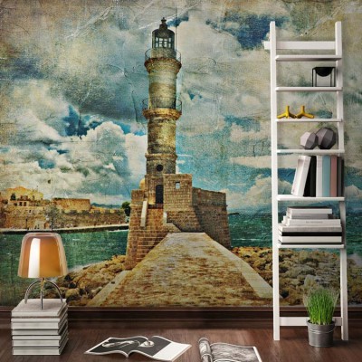 Φάρος στα Χανιά, Vintage, Ταπετσαρίες Τοίχου, 123 x 82 εκ.