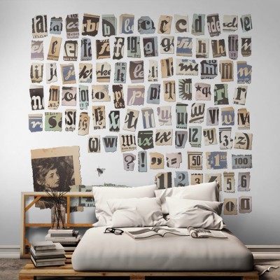 Houseart Ρετρό αλφάβητο σε εφημερίδα, Vintage, Ταπετσαρίες Τοίχου, 104 x 96 εκ.