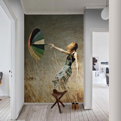 Κορίτσι με Ομπρέλα Vintage Ταπετσαρίες Τοίχου 110 x 90 cm (21256)