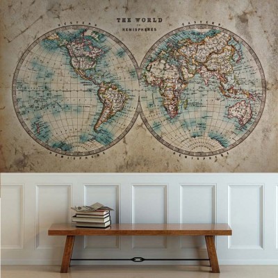 The world – Hemispheres, Vintage, Ταπετσαρίες Τοίχου, 100 x 100 εκ.