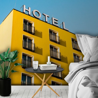 Κίτρινο ξενοδοχείο, Vintage, Ταπετσαρίες Τοίχου, 100 x 100 εκ. (51946)
