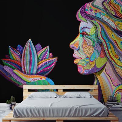 Houseart Γυναίκα με πολύχρωμα ινδιάνικα μοτίβα, Ζωγραφική, Ταπετσαρίες Τοίχου, 110 x 82 εκ.
