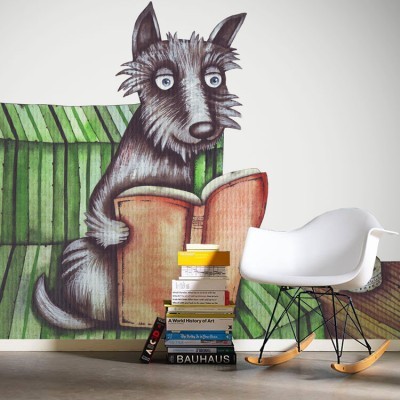 Σκύλος με βιβλίο Ζωγραφική Ταπετσαρίες Τοίχου 105 x 90 cm (21143)