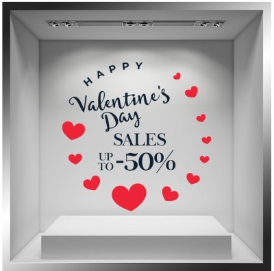 Houseart Happy Valentine\'s Day, Valentines Day, Αυτοκόλλητα βιτρίνας, 40 x 40 εκ.