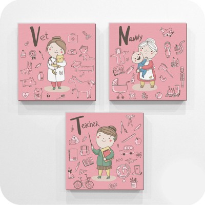 Επαγγέλματα ροζ φόντο Παιδικά Mini Set καμβάς 25 x 25 cm