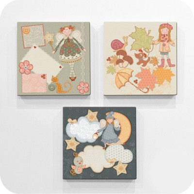 Ρετρό κούκλες Παιδικά Mini Set καμβάς 25 x 25 cm