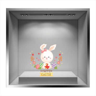 Happy Easter, Χαρούμενο Λαγουδάκι Πασχαλινά Αυτοκόλλητα βιτρίνας 65 x 66 cm (32717)