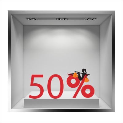 50% κοπέλα με ψώνια Εκπτωτικά Αυτοκόλλητα βιτρίνας 40 x 87 cm (6384)