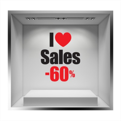 I love sales -60% με καρδιά Εκπτωτικά Αυτοκόλλητα βιτρίνας 75 x 60 cm (8286)
