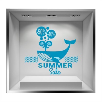 Summer sale μπλε φάλαινα Άνοιξη – Καλοκαίρι Αυτοκόλλητα βιτρίνας 63 x 70 cm (17692)