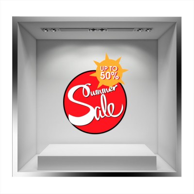 Summer sale σε κόκκινο κύκλο Άνοιξη – Καλοκαίρι Αυτοκόλλητα βιτρίνας 65 x 53 cm (17721)