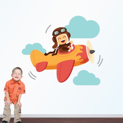 Αεροπλανάκι με συνεφάκια Παιδικά Αυτοκόλλητα τοίχου 47 x 55 cm (18097)