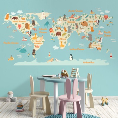 Παγκόσμιος Χάρτης Παιδικά Αυτοκόλλητα τοίχου 230×115 cm (19997)