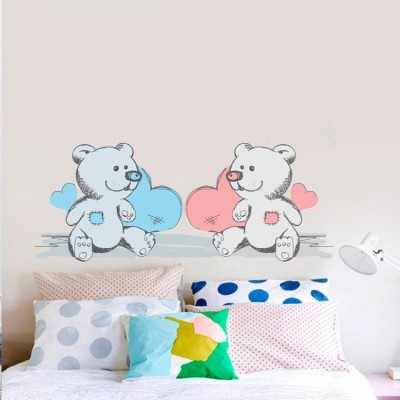 Αρκουδάκια μπλε & ροζ Παιδικά Αυτοκόλλητα τοίχου 28 x 70 cm (7649)