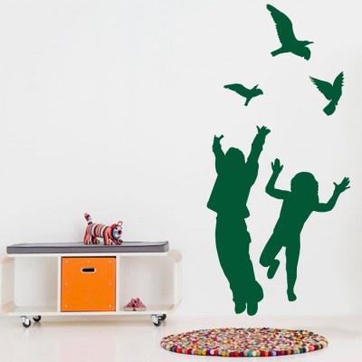 Παιδάκια με πουλιά Παιδικά Αυτοκόλλητα τοίχου 91 x 41 cm (5046)