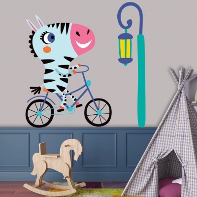 Ζέβρα κάνει ποδήλατο Παιδικά Αυτοκόλλητα τοίχου 45 x 45 cm (35117)