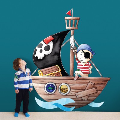 Μικρός πειρατής στη βάρκα Παιδικά Αυτοκόλλητα τοίχου 42 x 35 cm (34983)