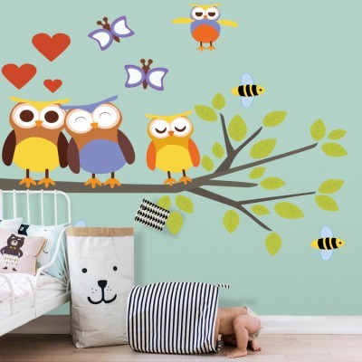 Ερωτευμένες κουκουβάγιες Παιδικά Αυτοκόλλητα τοίχου 136×78 cm (card size) (35007)