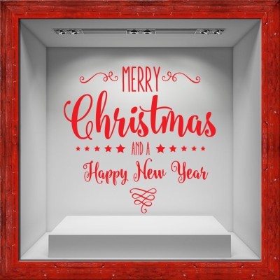 Merry Christmas Lettering Χριστουγεννιάτικα Αυτοκόλλητα βιτρίνας 48 x 50 cm (19870)