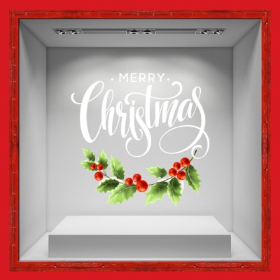 Merry Christmas – Berries Χριστουγεννιάτικα Αυτοκόλλητα βιτρίνας 48 x 50 cm (36725)