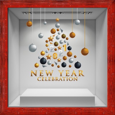 New Year – Ornaments Χριστουγεννιάτικα Αυτοκόλλητα βιτρίνας 55 x 50 cm (36741)