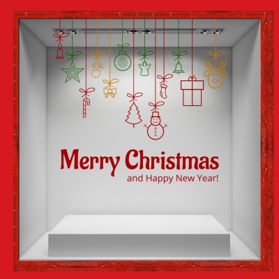 Merry Christmas – Ornaments Χριστουγεννιάτικα Αυτοκόλλητα βιτρίνας 48 x 50 cm (36751)