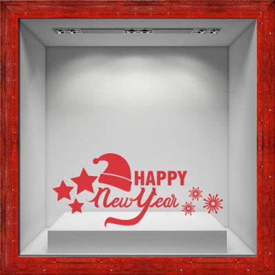 Happy New Year Christmas hat Χριστουγεννιάτικα Αυτοκόλλητα βιτρίνας 37 x 85 cm (16382)