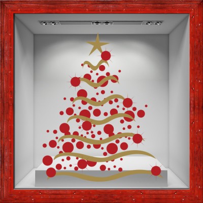 Δέντρο με μπάλες Χριστουγεννιάτικα Αυτοκόλλητα βιτρίνας 110 x 90 cm (5957)