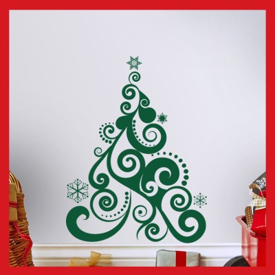Χριστουγεννιάτικο Δέντρο Καλλιγραφικό Χριστουγεννιάτικα Αυτοκόλλητα βιτρίνας 46 x 35 cm (6614)