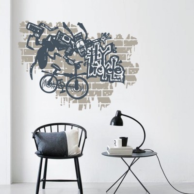 Γκράφιτι με ποδήλατο Street art Αυτοκόλλητα τοίχου 37 x 50 cm (437)