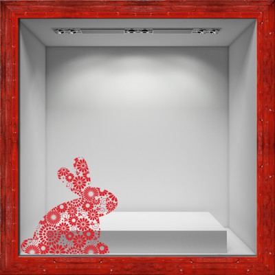 Λαγουδάκι με μοτίβο λουλούδια Πασχαλινά Αυτοκόλλητα βιτρίνας 50 x 50 cm (6984)