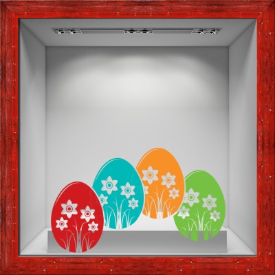 Πασχαλινά Αυγά με όμορφα λουλούδια Πασχαλινά Αυτοκόλλητα βιτρίνας 36 x 60 cm (8616)
