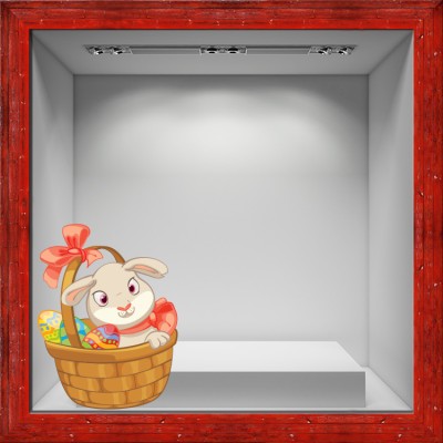 Basket with bunnies Πασχαλινά Αυτοκόλλητα βιτρίνας 60 x 45 cm (8646)
