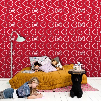 Κόκκινο μοτίβο από καρδιές, Μίνι Μάους! Disney Ταπετσαρίες Τοίχου 100 x 100 cm (27711)