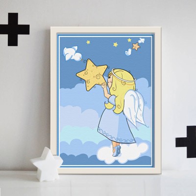 Αγγελάκι κρατά ένα αστέρι Παιδικά Πίνακες σε καμβά 63 x 45 cm (10332)