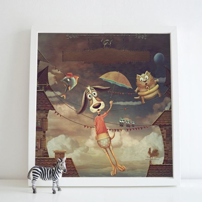 Σκυλάκι πετάει Παιδικά Πίνακες σε καμβά 50 x 50 cm (11375)